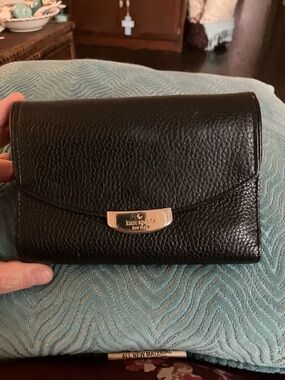 kate spade Black Pebbled Leather Wallet with Gold Hardware